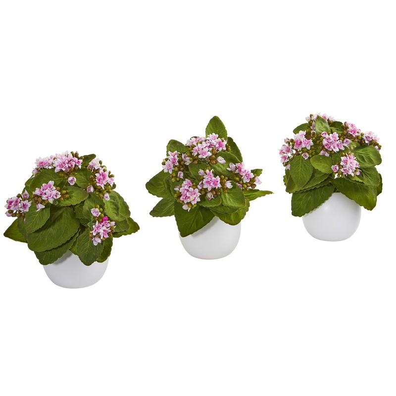 8"  Kalanchoe Artificial Plant in White Vase (Set of 3)