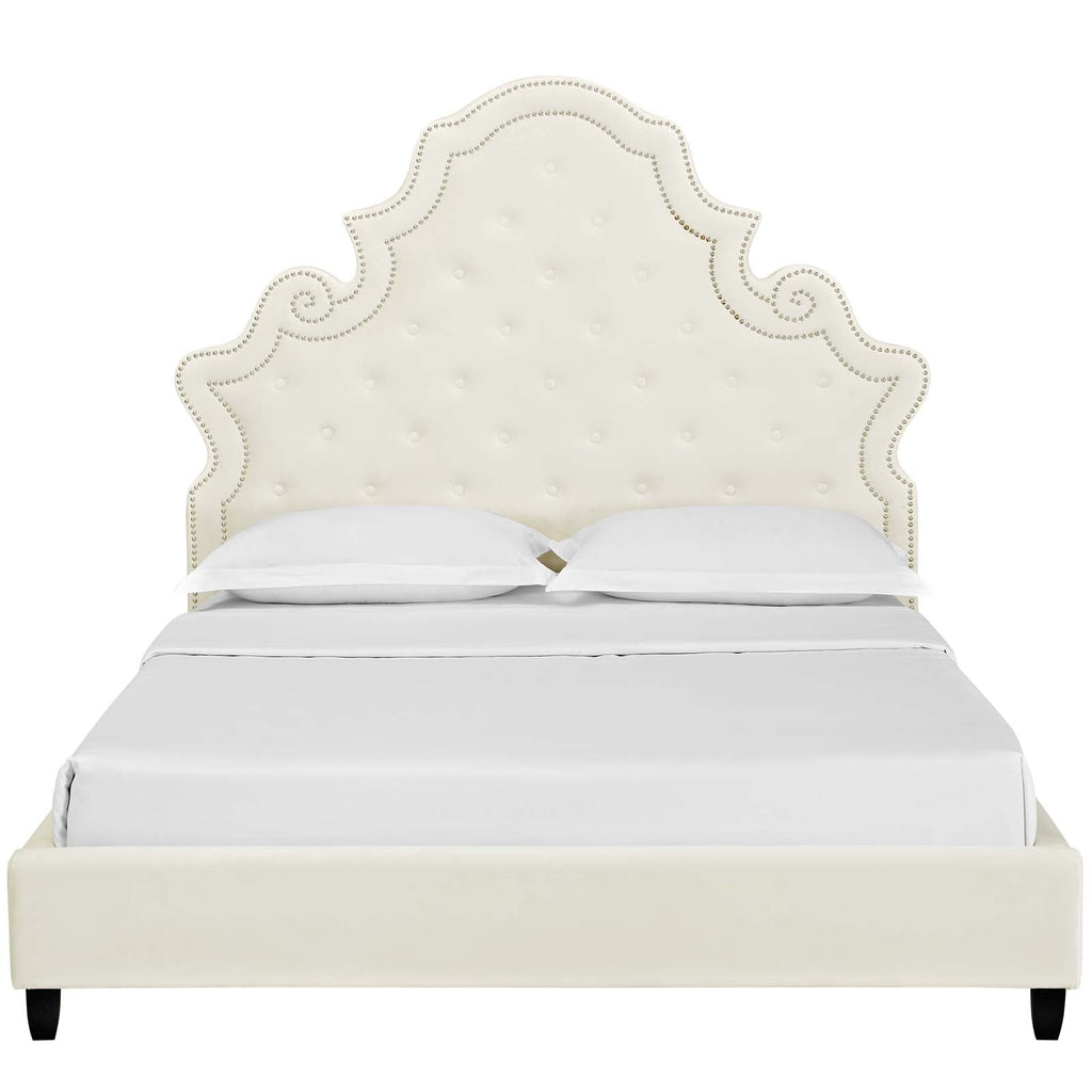 Valentina Tufted Nailhead Performance Velvet Queen Platform Bed by Modway