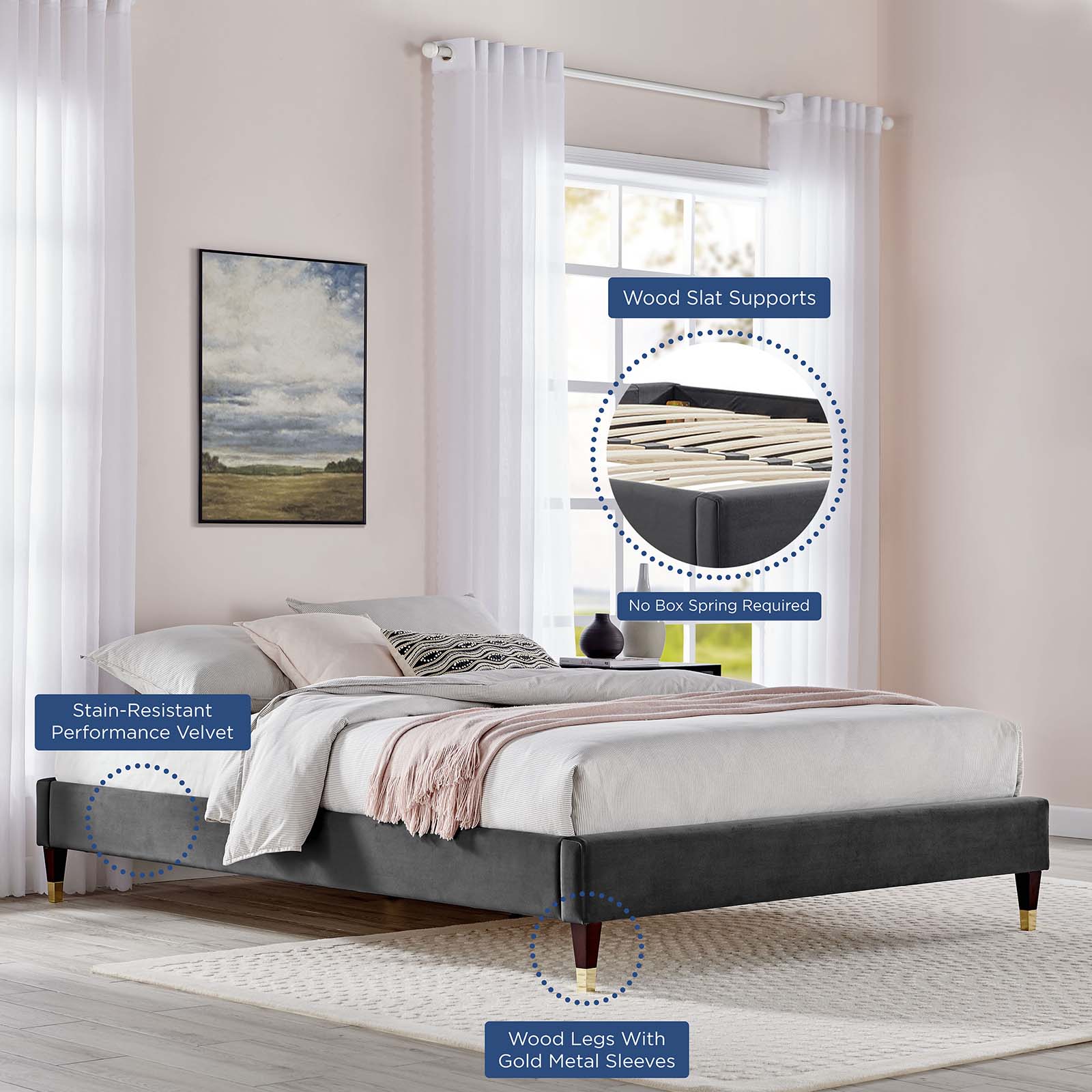 Harlow Performance Velvet King Platform Bed Frame by Modway