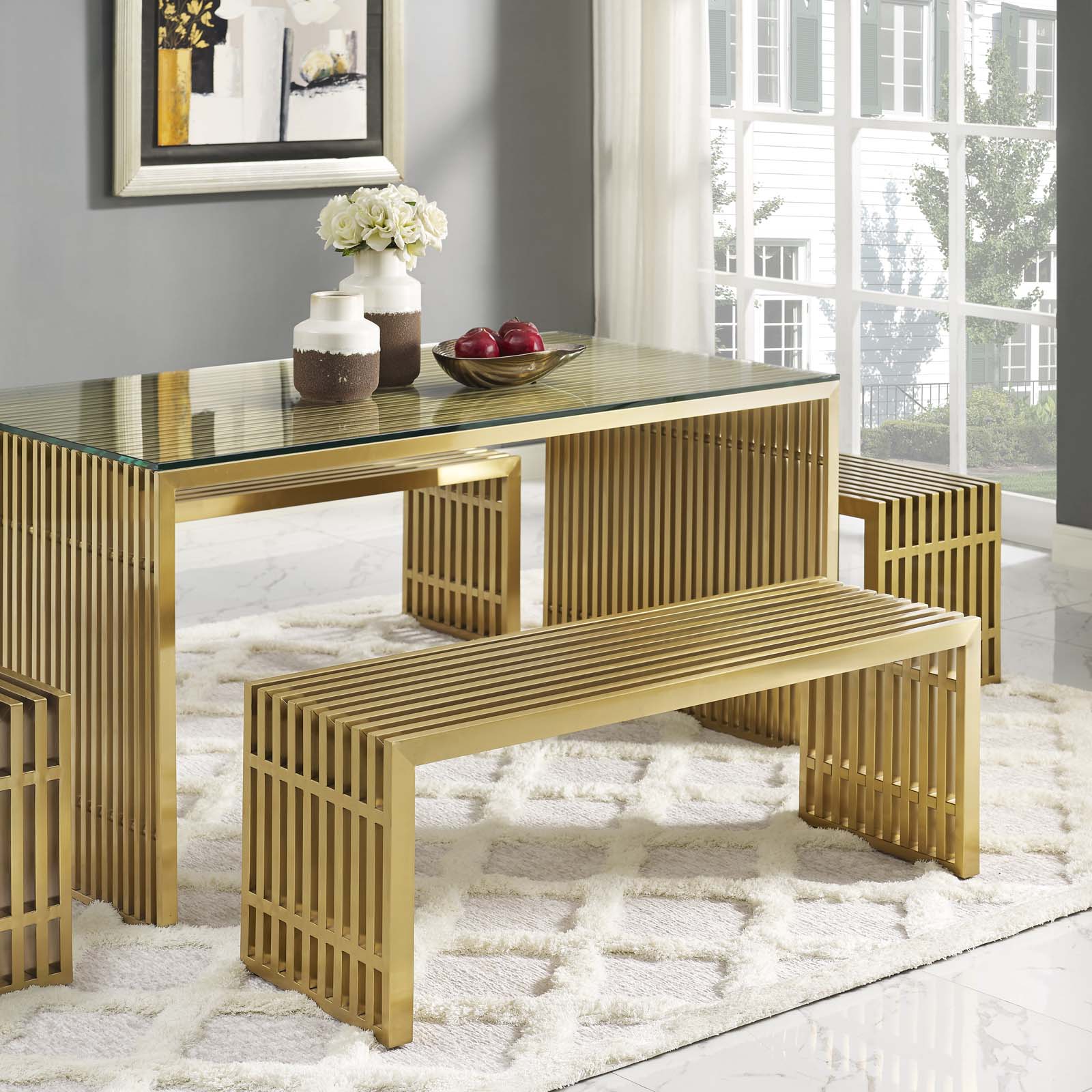 Gridiron Large Stainless Steel Bench by Modway