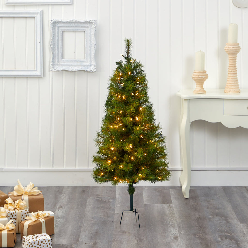 4' Green Valley Pine Artificial Christmas Tree w/ 100 Warm White LED Lights