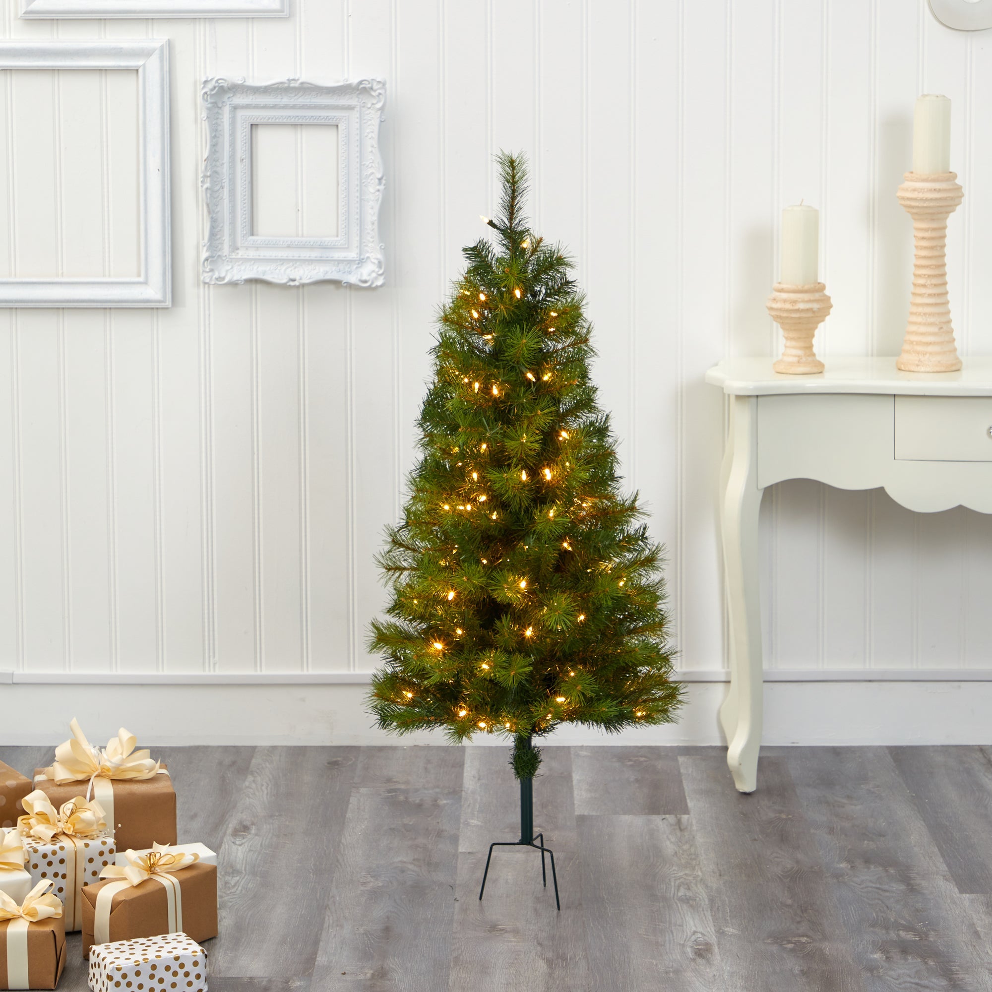 4' Green Valley Pine Artificial Christmas Tree w/ 100 Warm White LED Lights
