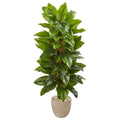 58"  Large Leaf Philodendron Artificial Plant in Sand Stone Planter (Real Touch)