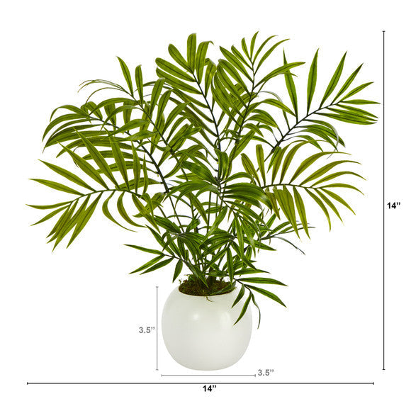 14" Mini Areca Palm Artificial Plant in White Planter