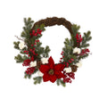 19"  Poinsettia with Berries and Cotton Artificial Wreath