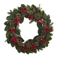 30"  Magnolia Leaf, Berry, Pine and Pine Cone Artificial Wreath