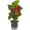 33"  Anthurium Artificial Plant in Vintage Bucket (Real Touch)