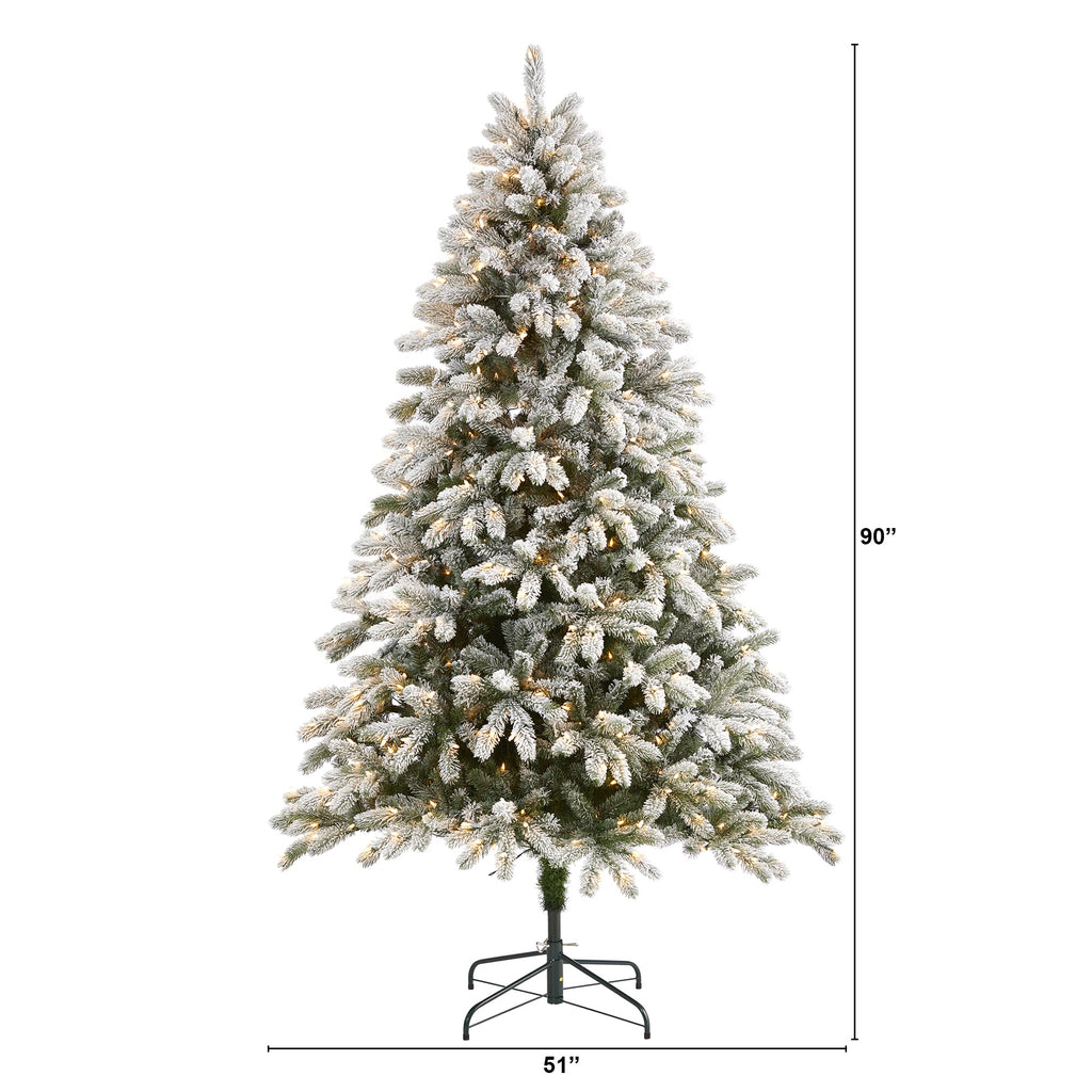 7.5' Flocked South Carolina Spruce Artificial Christmas Tree w 600 Clear Lights