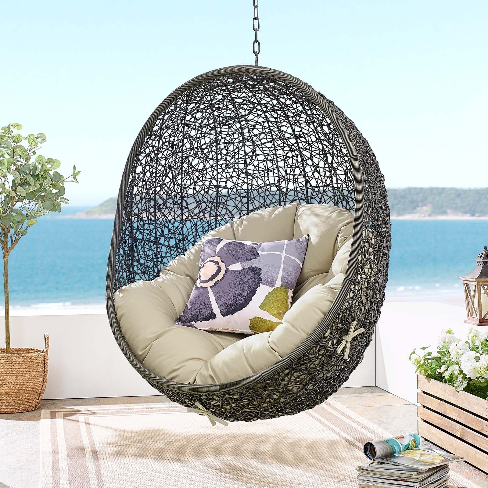 Hide Sunbrella¨ Fabric Swing Outdoor Patio Lounge Chair Without Stand by Modway