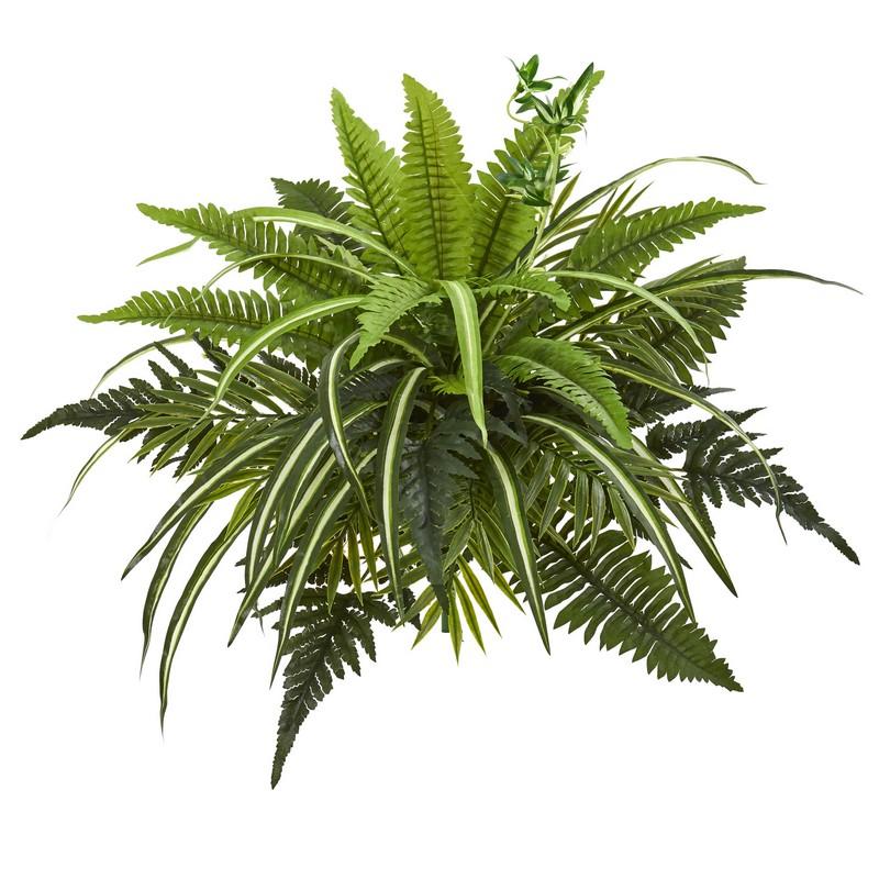 22"  Mixed Greens and Fern Artificial Bush Plant (Set of 3)