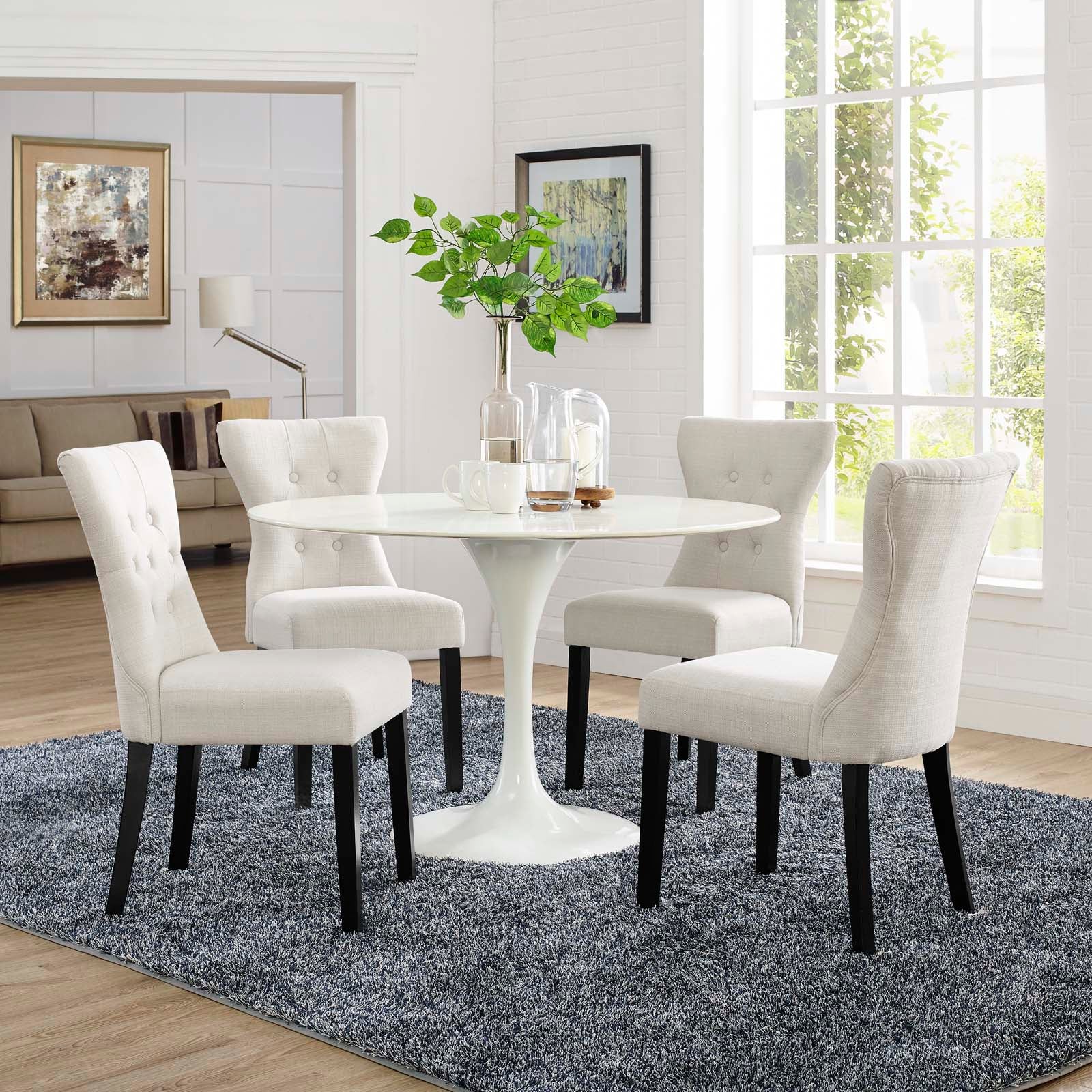 Silhouette Upholstered Fabric Dining Side Chairs Set of 4 by Modway