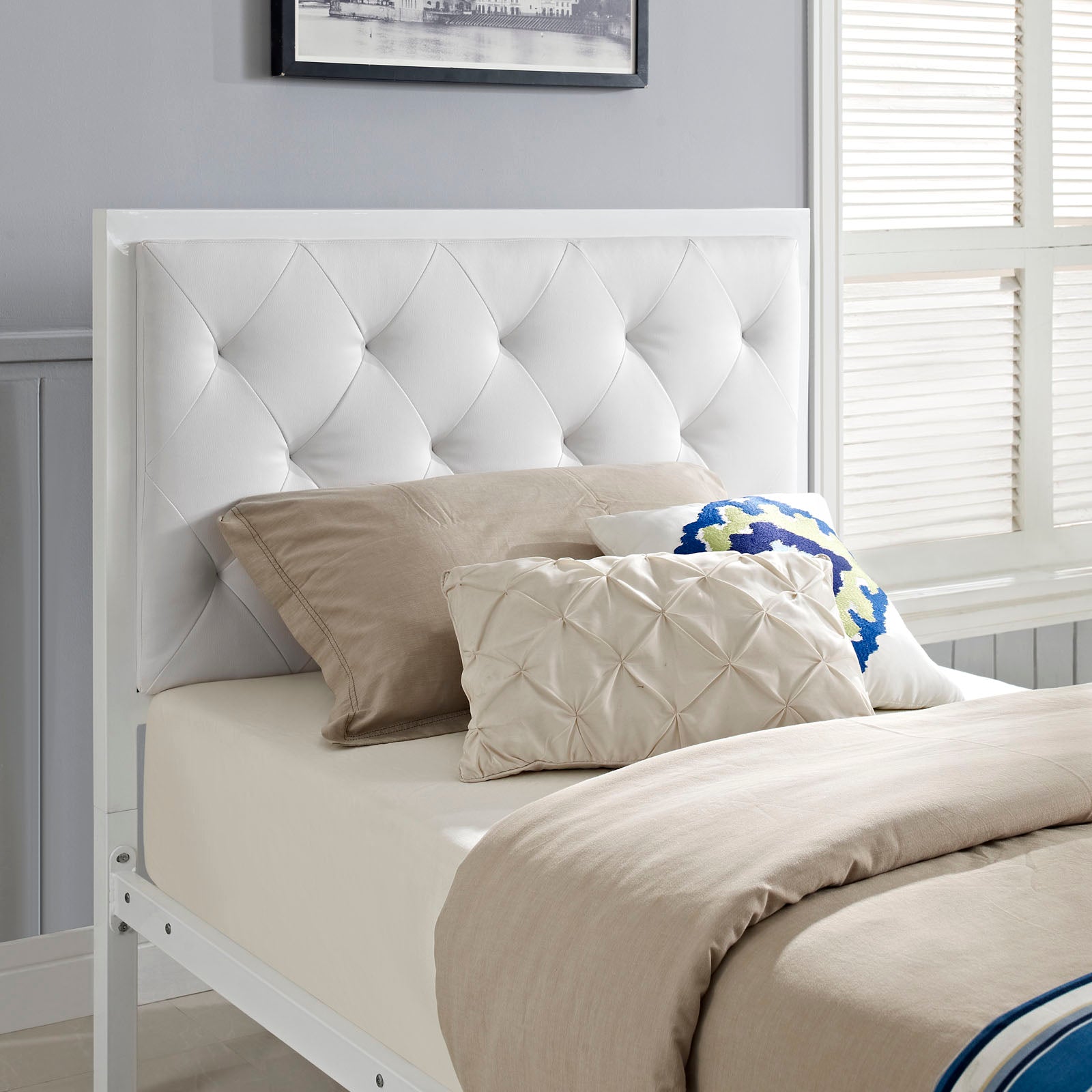 Mia Vinyl Twin Bed by Modway