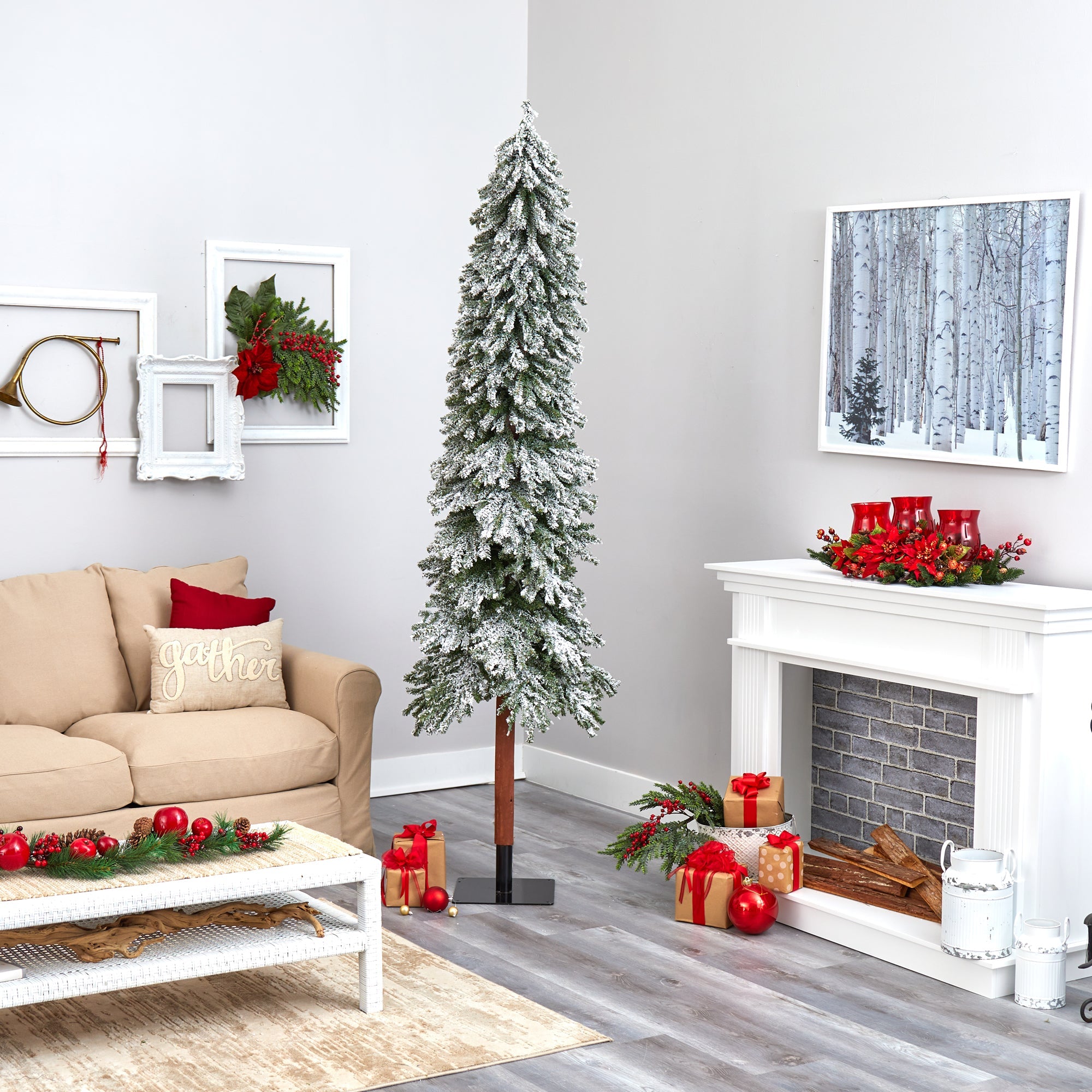 8' Flocked Gr& Alpine Artificial Christmas Tree w/ 500 Clear Lights