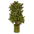 3.5' Croton Artificial Plant in Green Tin Planter