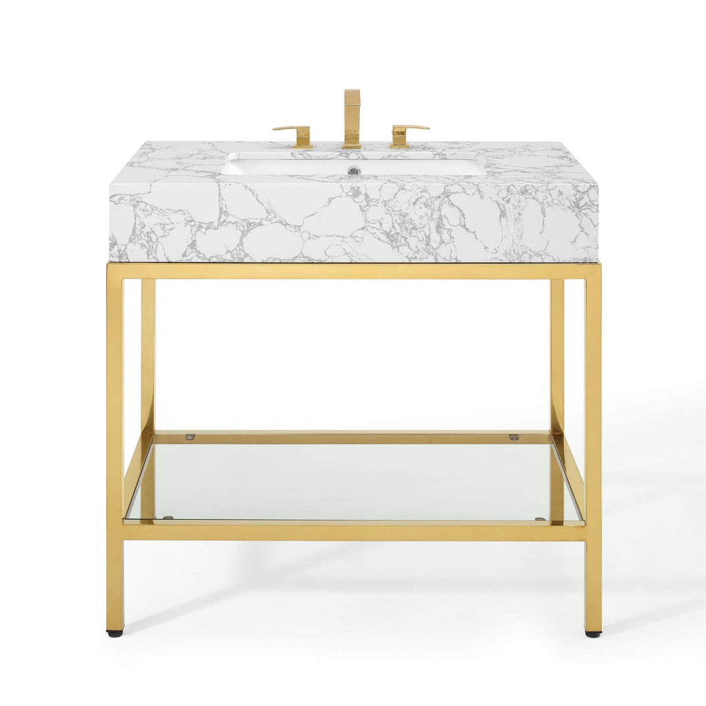Kingsley 36" Gold Stainless Steel Bathroom Vanity by Modway