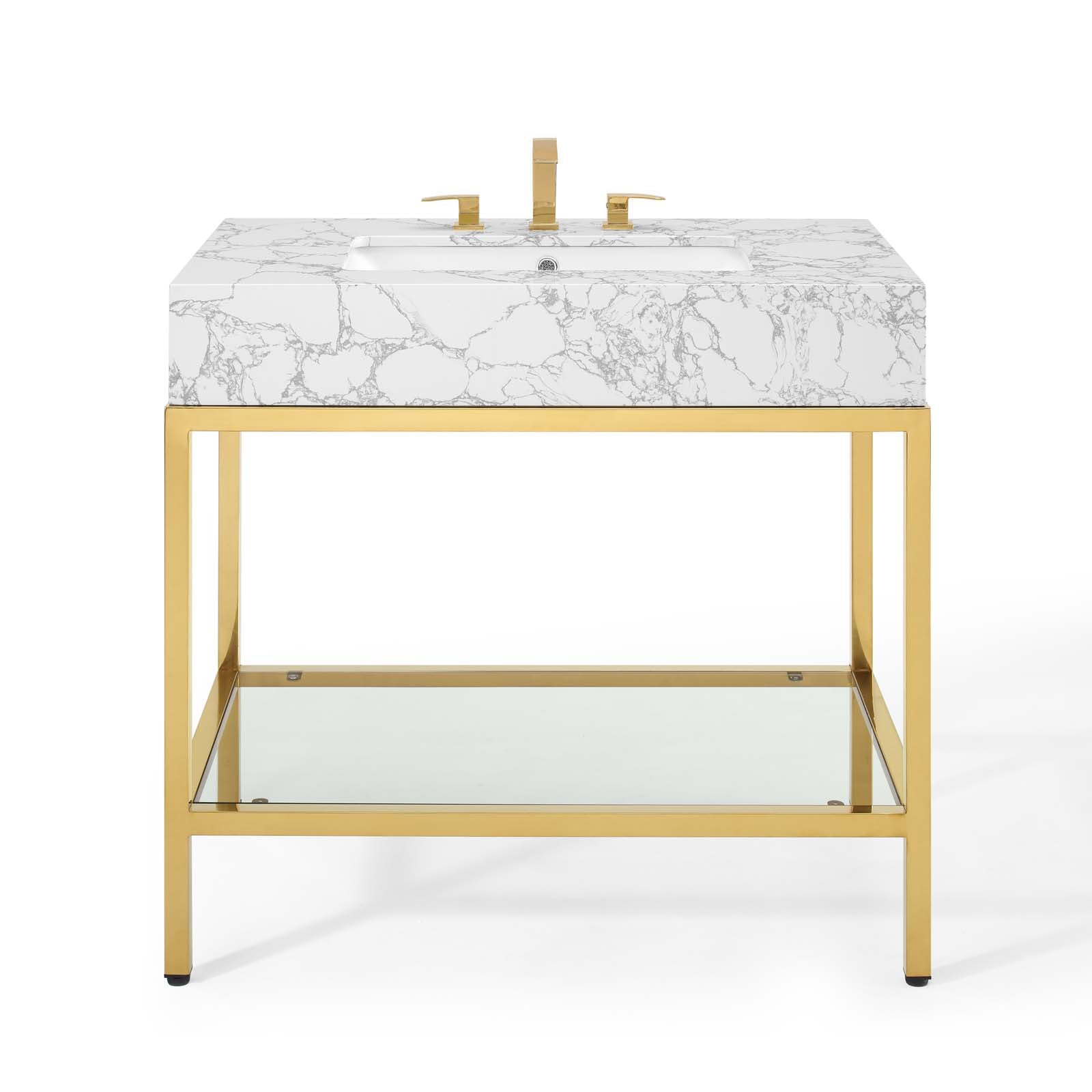 Kingsley 36" Gold Stainless Steel Bathroom Vanity by Modway