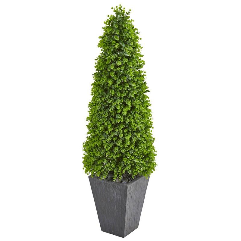 57"  Eucalyptus Topiary Artificial Tree in Slate Planter (Indoor/Outdoor)