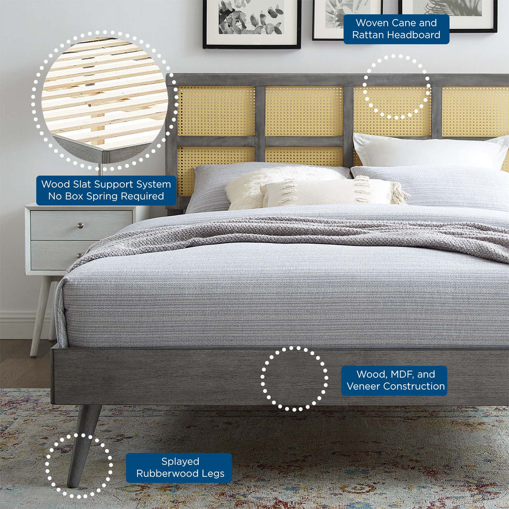 Sidney Cane and Wood Full Platform Bed With Splayed Legs by Modway