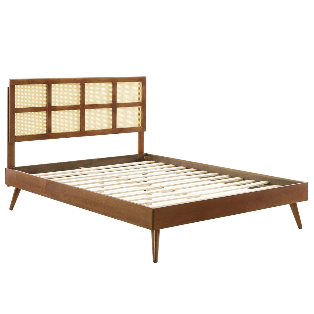 Sidney Cane and Wood King Platform Bed With Splayed Legs by Modway