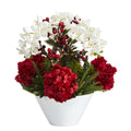 18" Phalaenopsis Orchid, Hydrangea, Cactus / Holly Berry Artificial Arrangement