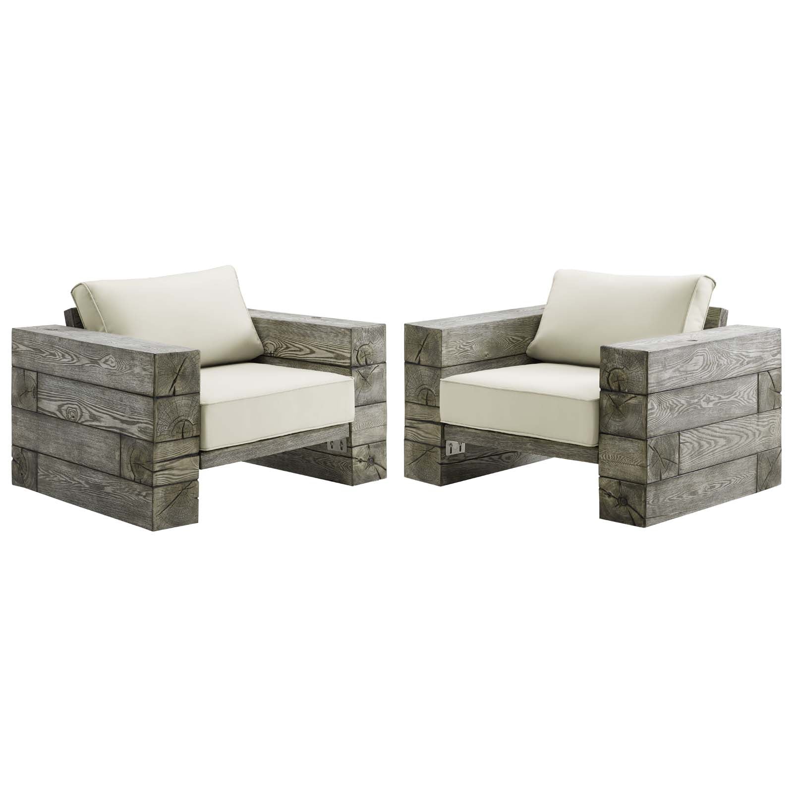 Manteo Rustic Coastal Outdoor Patio Sunbrella¨ Lounge Armchair Set of 2