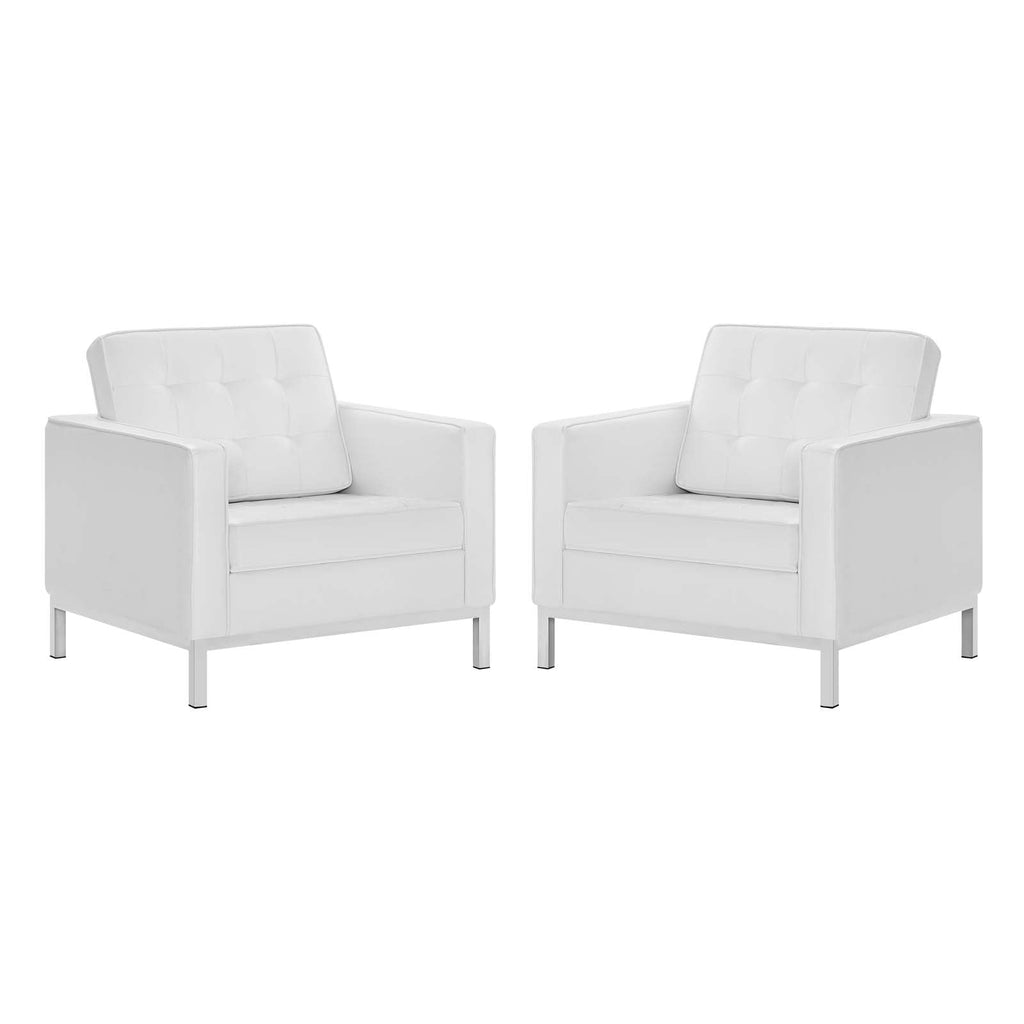 Loft Tufted Vegan Leather Armchairs Set of 2 by Modway