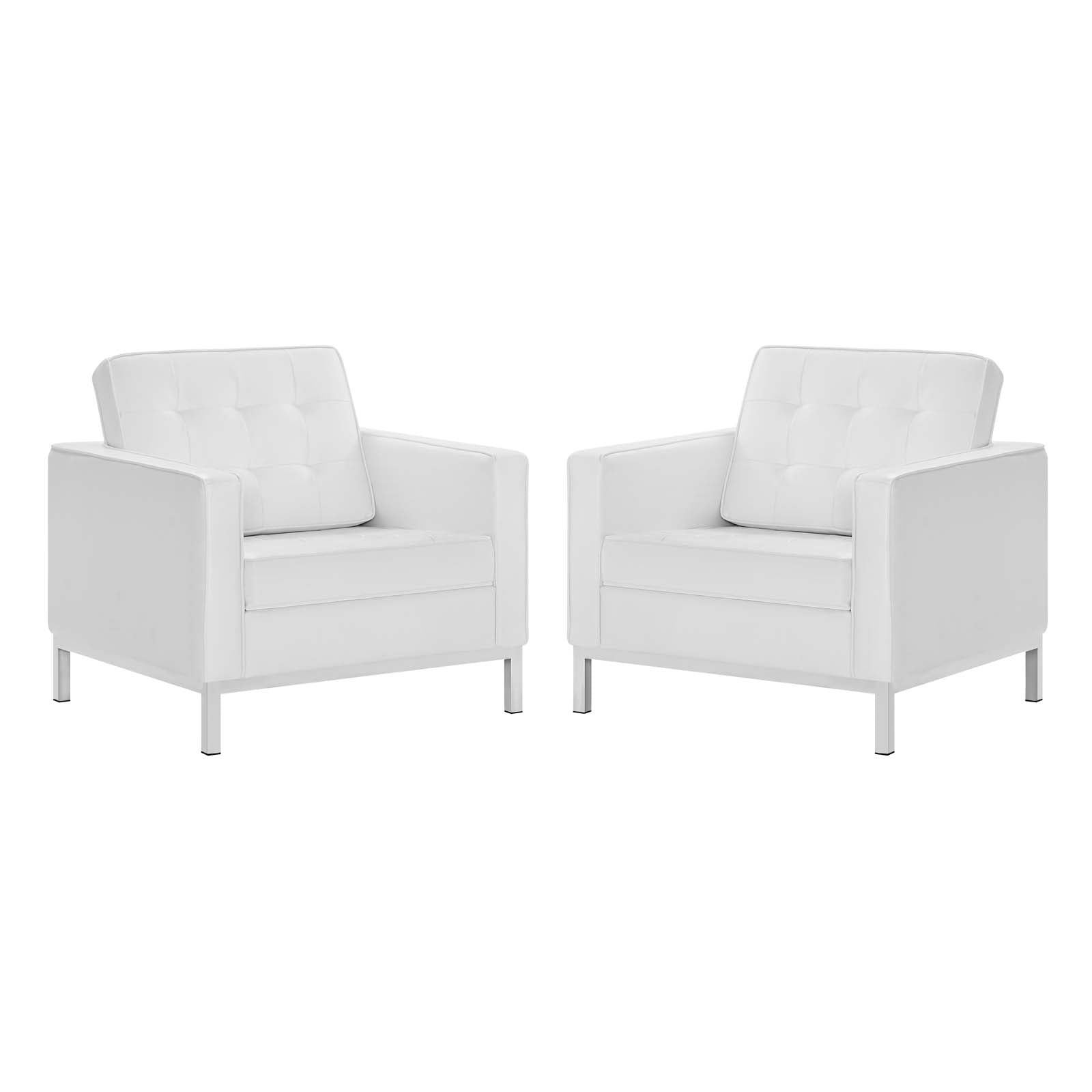 Loft Tufted Vegan Leather Armchairs Set of 2 by Modway
