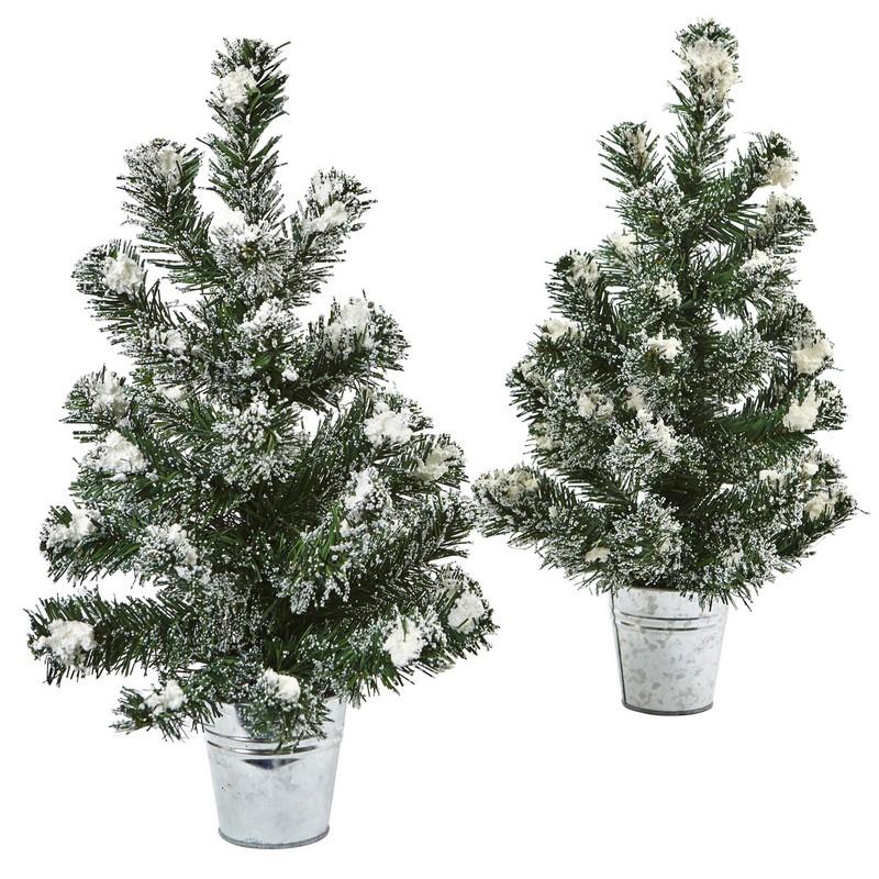 Snowy Pine Tree With Tin (Set Of 2) 5473-S2 By Nearly Natural