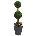 5' Double Boxwood Ball Topiary Artificial Tree in Slate Planter UV Resistant