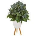 37" Mixed Greens Artificial Plant in White Planter with Stand