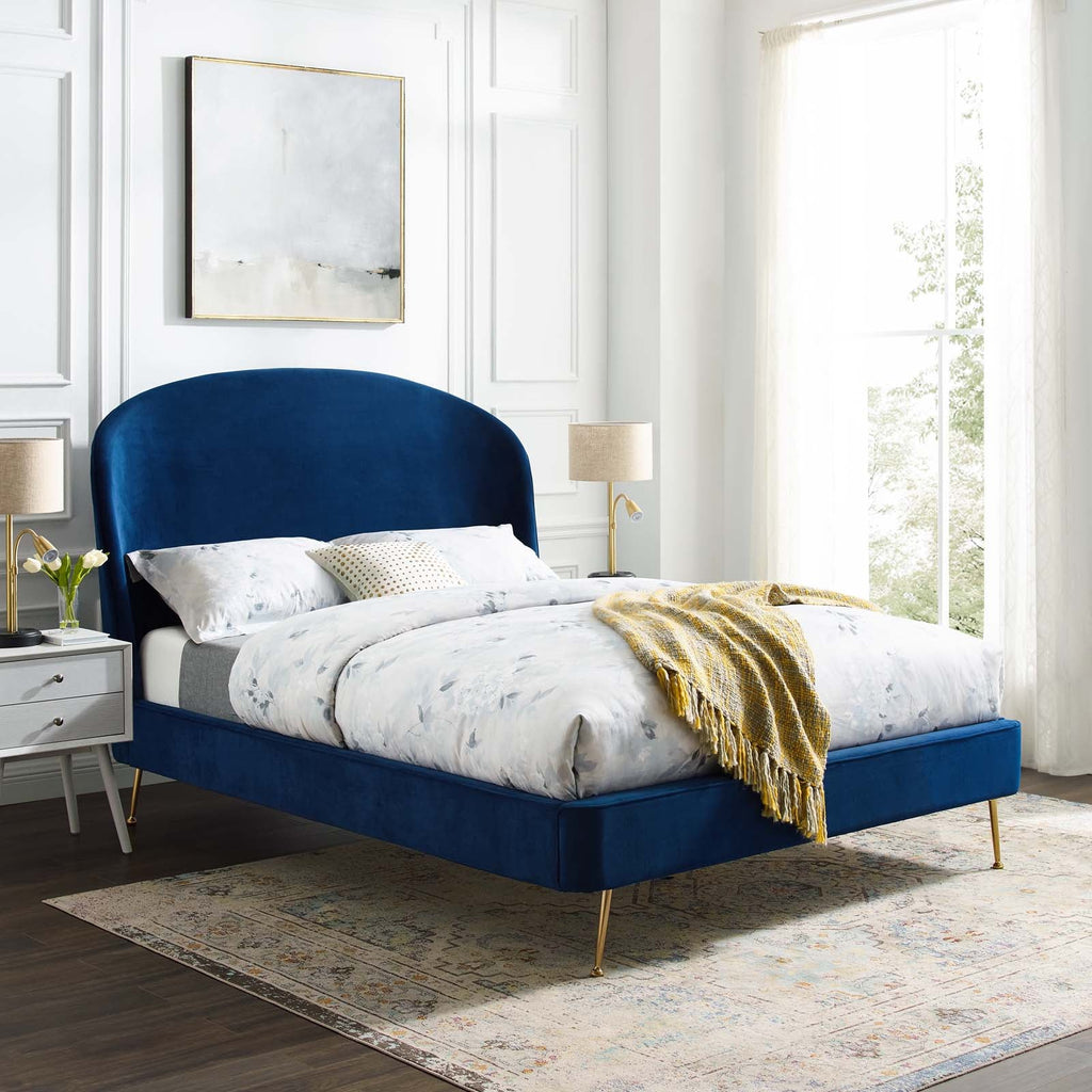 Mira Upholstered Performance Velvet Queen Platform Bed by Modway