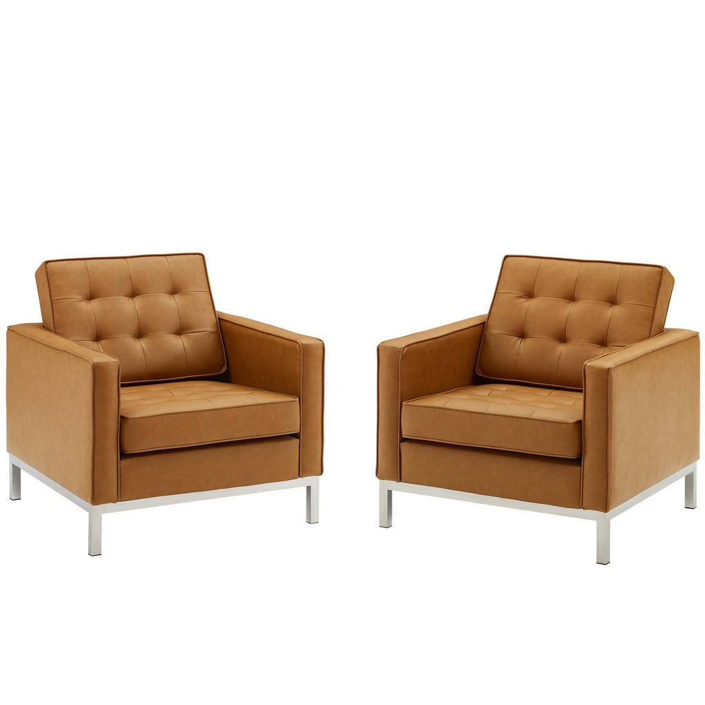 Loft Tufted Vegan Leather Armchairs Set of 2 by Modway