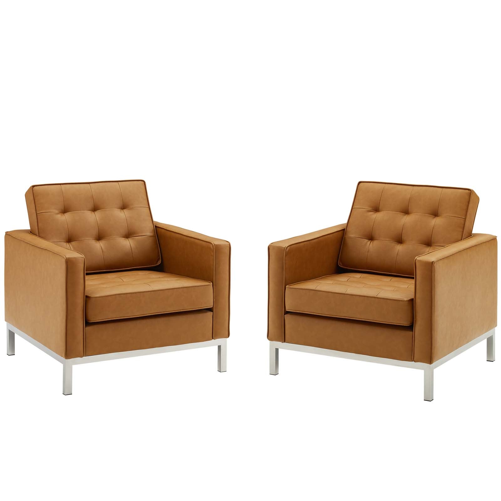 Loft Tufted Vegan Leather Armchairs Set of 2 by Modway