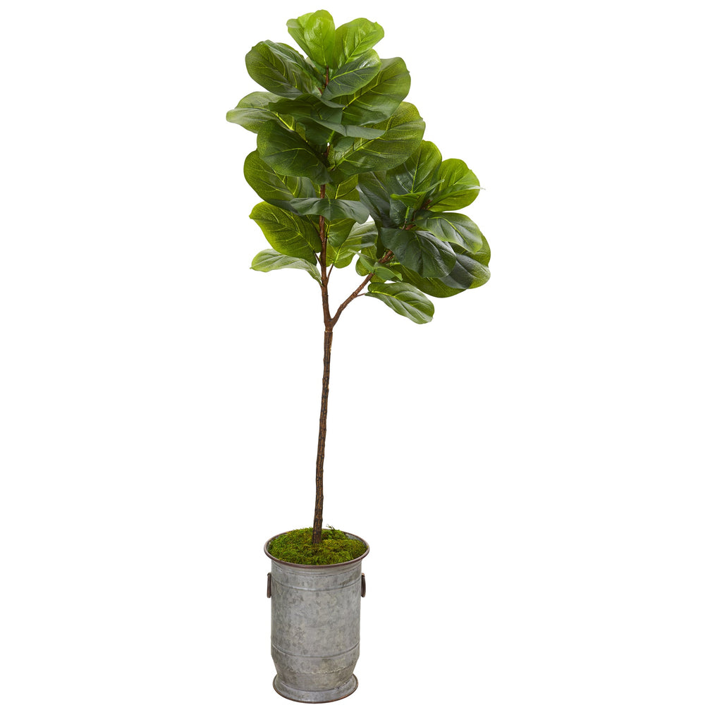 64" Fiddle Leaf Artificial Tree in Vintage Metal Planter