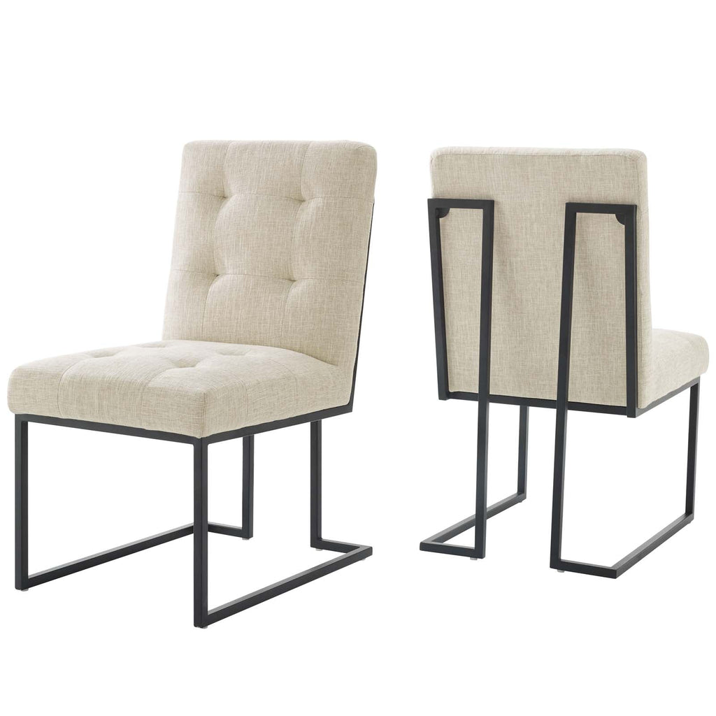 Privy Black Stainless Steel Upholstered Fabric Dining Chair Set of 2 by Modway