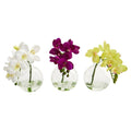 9" Phalaenopsis Orchid Artificial Arrangement in Vase (Set of 3)