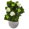 30" Hydrangea Artificial Plant in Sand Stone Bowl
