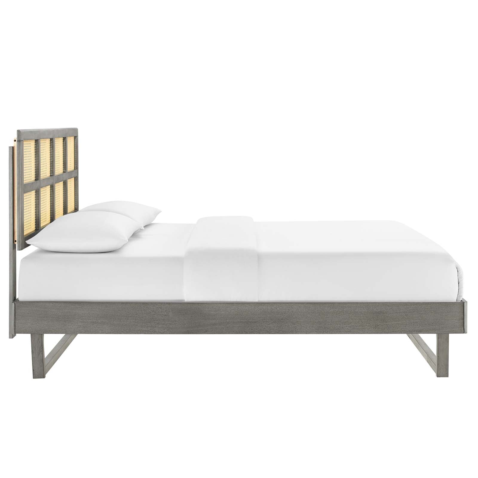 Sidney Cane and Wood Full Platform Bed With Angular Legs by Modway