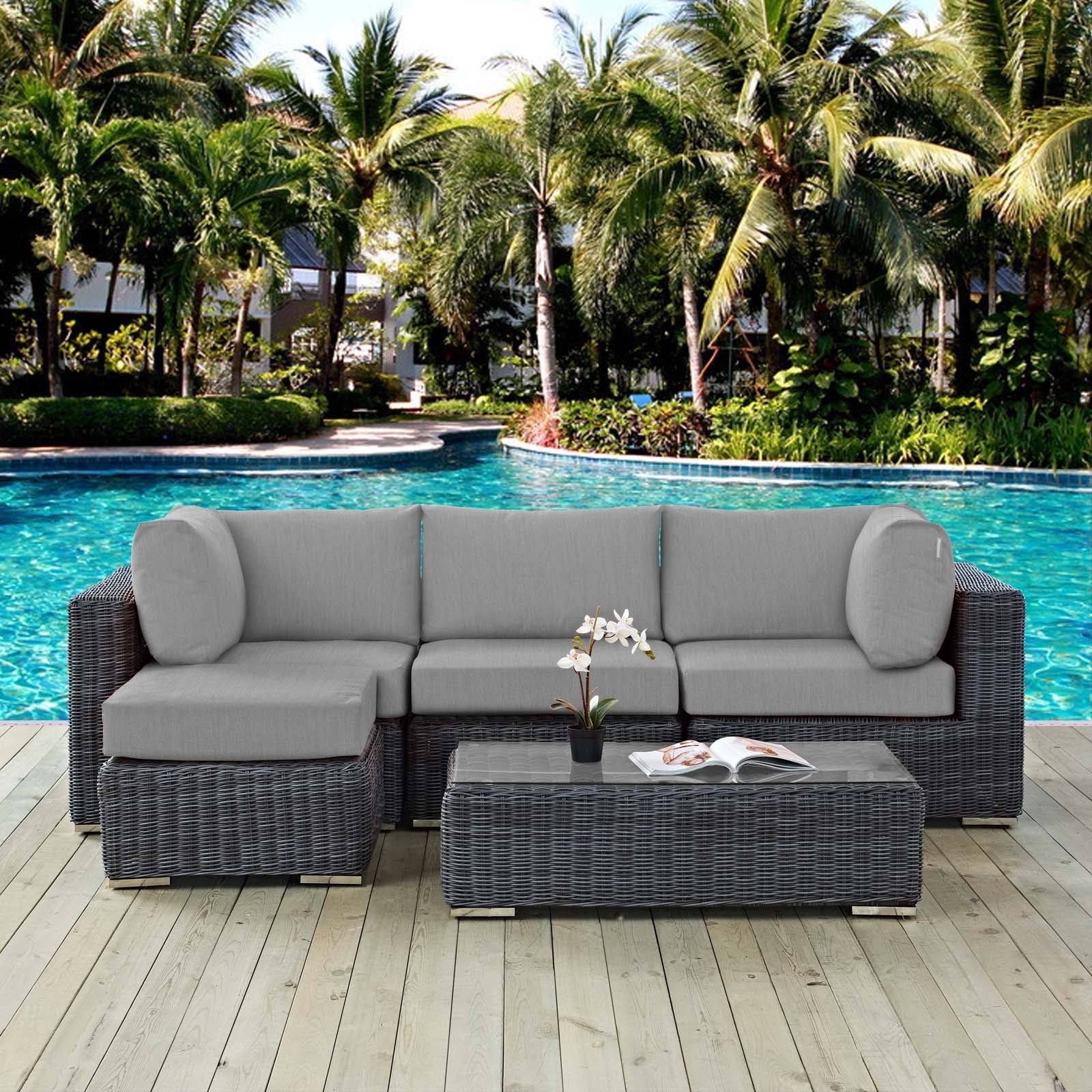 Summon 5 Piece Outdoor Patio Sunbrella¨ Sectional Set by Modway
