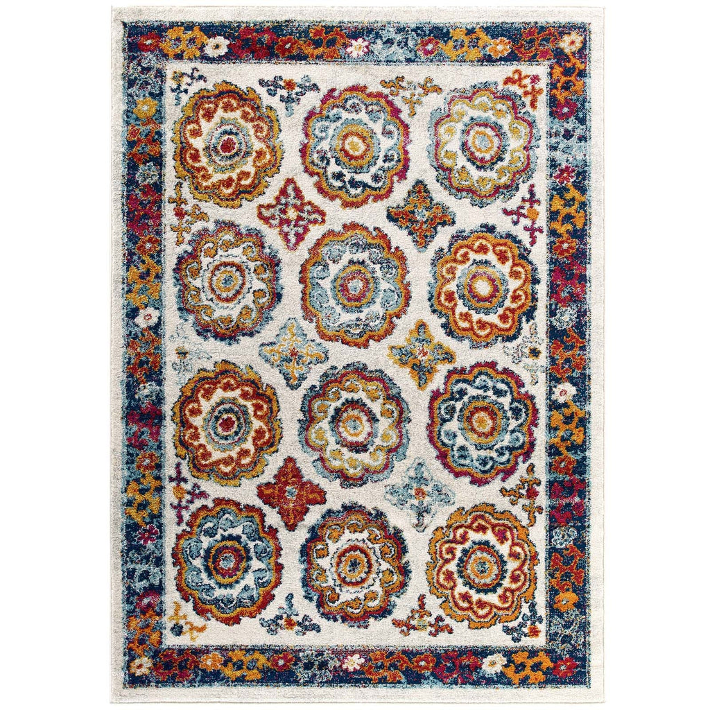 Entourage Odile Distressed Floral Moroccan Trellis 5x8 Area Rug by Modway