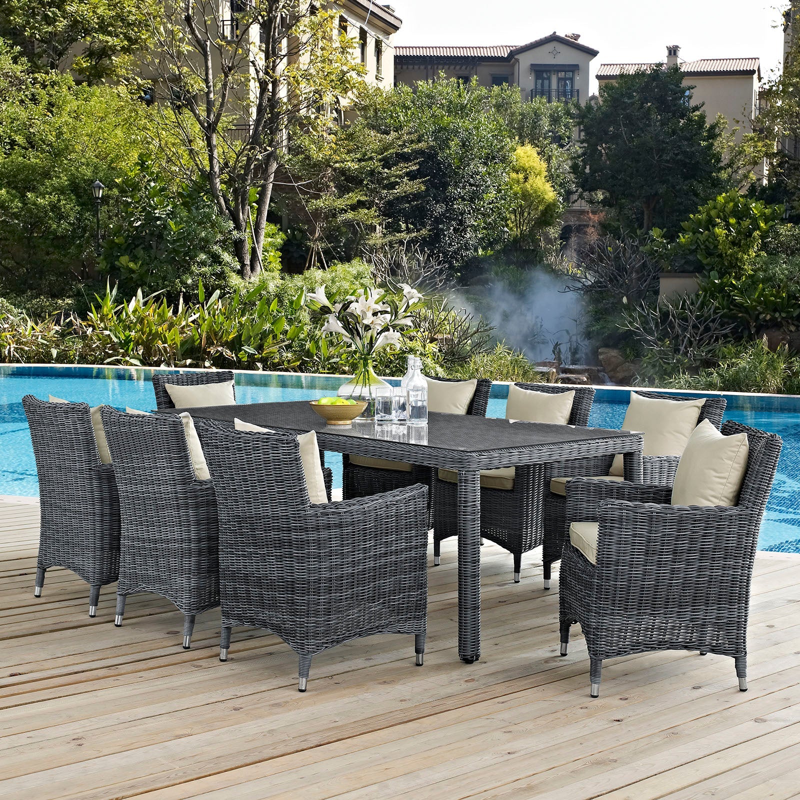 Summon 9 Piece Outdoor Patio Sunbrella¨ Dining Set by Modway