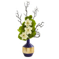 22"  Anemone and Lotus Leaf Artificial Arrangement in Vase