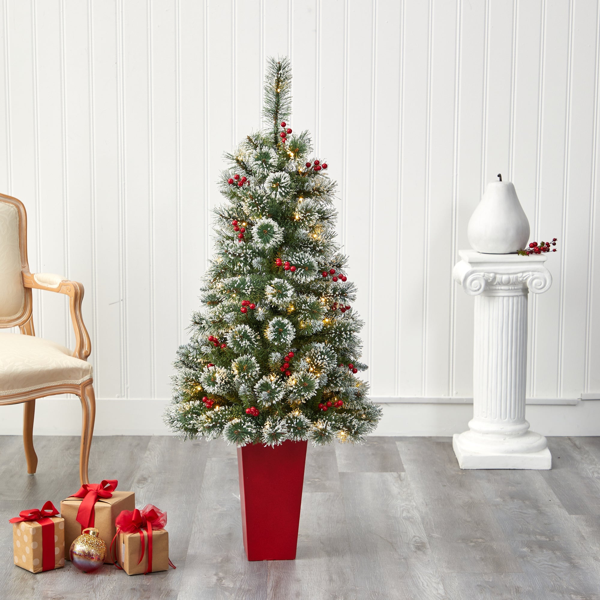 52' Frosted Swiss Pine Artificial Christmas Tree w/ 100 Clear LED Lights