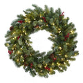 30"  Lighted Pine Wreath w/Berries & Pine Cones