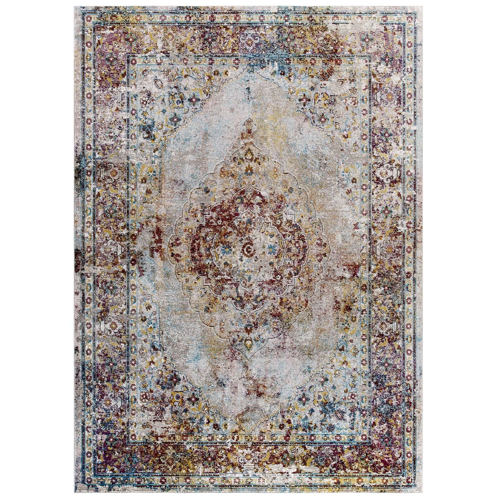 Success Merritt Transitional Distressed Floral Vintage Medallion 5x8 Area Rug by Modway