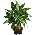 Silver King w/Wood Vase Silk Plant