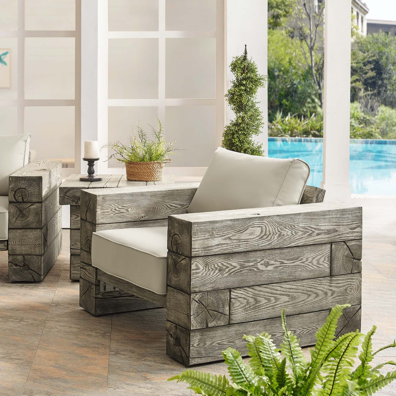 Manteo Rustic Coastal Outdoor Patio Sunbrella¨  Lounge Armchair