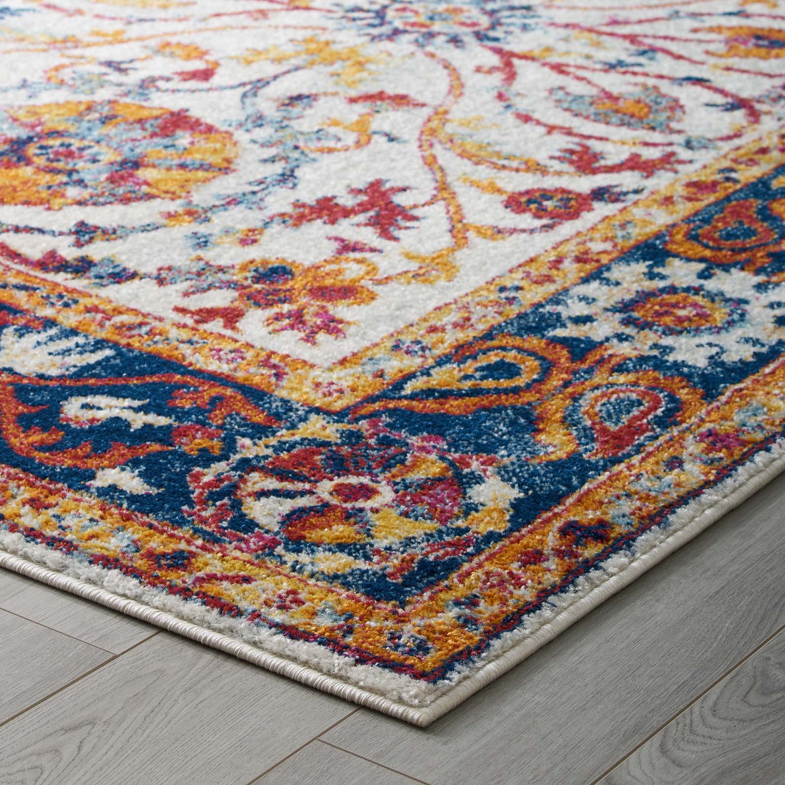 Entourage Samira Distressed Vintage Floral Vintage Medallion 5x8 Area Rug by Modway