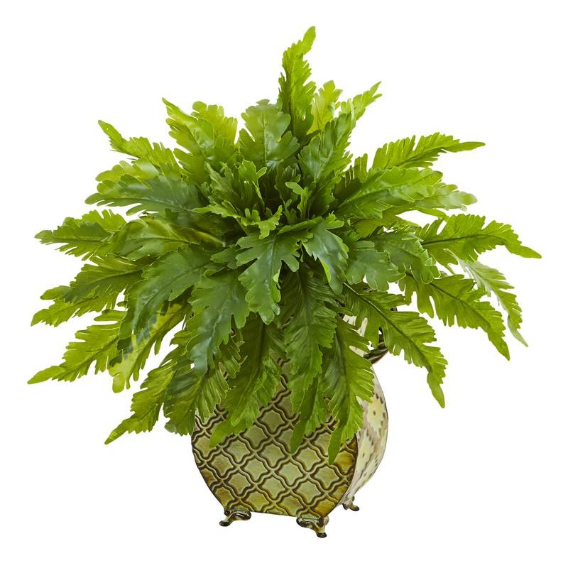 18"  Fern Artificial Plant in Metal Planter