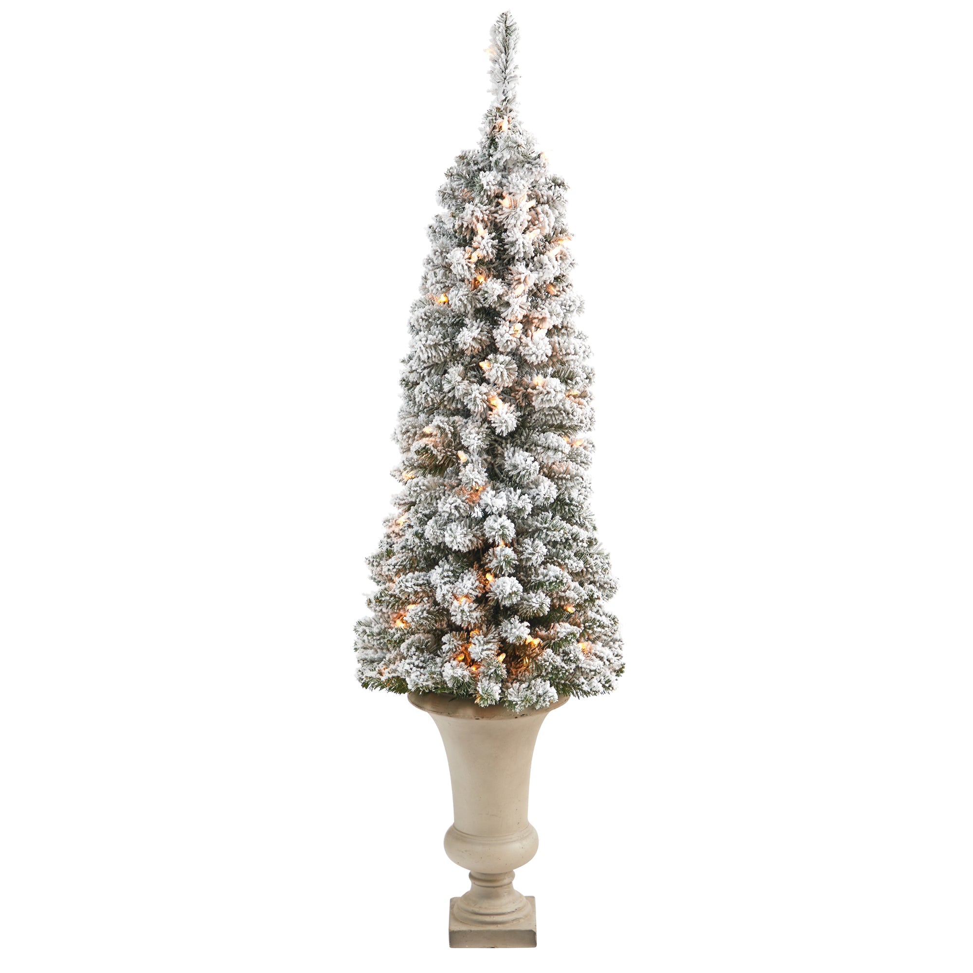 4.5' Flocked Pencil Artificial Christmas Tree w/ 100 Clear Lights & 216 Bendable